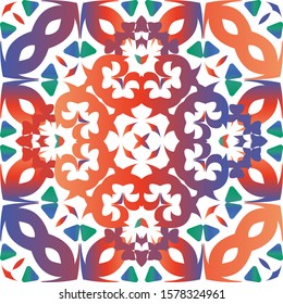 Antique talavera tiles patchwork. Graphic design. Vector seamless pattern arabesque. Red mexican ornamental  decor for bags, smartphone cases, T-shirts, linens or scrapbooking.