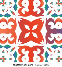 Antique talavera tiles patchwork. Graphic design. Vector seamless pattern trellis. Red mexican ornamental  decor for bags, smartphone cases, T-shirts, linens or scrapbooking.