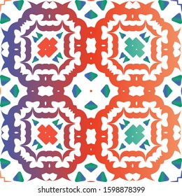 Antique talavera tiles patchwork. Hand drawn design. Vector seamless pattern poster. Red mexican ornamental  decor for bags, smartphone cases, T-shirts, linens or scrapbooking.