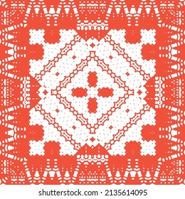 Antique talavera tiles patchwork. Hand drawn design. Vector seamless pattern texture. Red mexican ornamental  decor for bags, smartphone cases, T-shirts, linens or scrapbooking.