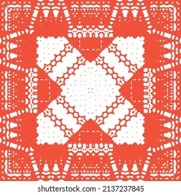Baldosas de talavera antigua. Diseño dibujado a mano. Textura de patrón sin fisuras del vector. Decoración ornamental mexicana roja para bolsas, estuches para smartphones, camisetas, ropa de cama o rayado.