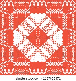 Antique talavera tiles patchwork. Hand drawn design. Vector seamless pattern texture. Red mexican ornamental  decor for bags, smartphone cases, T-shirts, linens or scrapbooking.