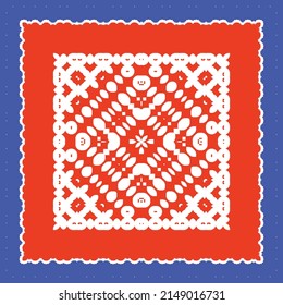 Antique talavera tiles patchwork. Hand drawn design. Vector seamless pattern texture. Red mexican ornamental  decor for bags, smartphone cases, T-shirts, linens or scrapbooking.