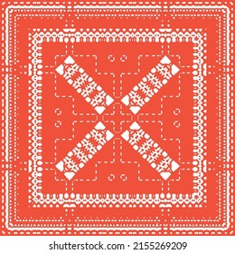 Antique talavera tiles patchwork. Hand drawn design. Vector seamless pattern texture. Red mexican ornamental  decor for bags, smartphone cases, T-shirts, linens or scrapbooking.