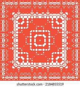Antique talavera tiles patchwork. Hand drawn design. Vector seamless pattern texture. Red mexican ornamental  decor for bags, smartphone cases, T-shirts, linens or scrapbooking.