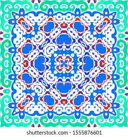 Antique talavera tiles patchwork. Kitchen design. Vector seamless pattern frame. Red mexican ornamental  decor for bags, smartphone cases, T-shirts, linens or scrapbooking.