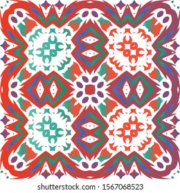 Antique talavera tiles patchwork. Kitchen design. Vector seamless pattern illustration. Red mexican ornamental  decor for bags, smartphone cases, T-shirts, linens or scrapbooking.