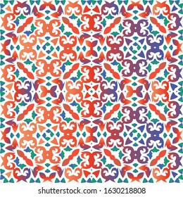 Antique talavera tiles patchwork. Kitchen design. Vector seamless pattern trellis. Red mexican ornamental  decor for bags, smartphone cases, T-shirts, linens or scrapbooking.