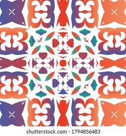 Antique talavera tiles patchwork. Minimal design. Vector seamless pattern poster. Red mexican ornamental  decor for bags, smartphone cases, T-shirts, linens or scrapbooking.