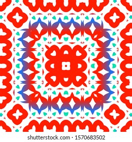 Antique talavera tiles patchwork. Modern design. Vector seamless pattern frame. Red mexican ornamental  decor for bags, smartphone cases, T-shirts, linens or scrapbooking.