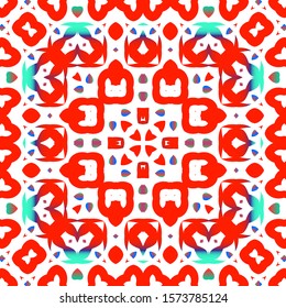 Antique talavera tiles patchwork. Modern design. Vector seamless pattern frame. Red mexican ornamental  decor for bags, smartphone cases, T-shirts, linens or scrapbooking.