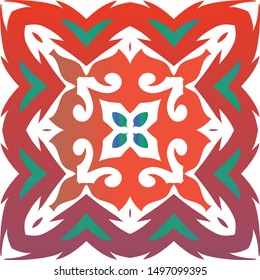 Antique talavera tiles patchwork. Original design. Vector seamless pattern template. Red mexican ornamental  decor for bags, smartphone cases, T-shirts, linens or scrapbooking.