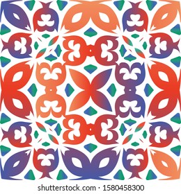 Antique talavera tiles patchwork. Original design. Vector seamless pattern watercolor. Red mexican ornamental  decor for bags, smartphone cases, T-shirts, linens or scrapbooking.