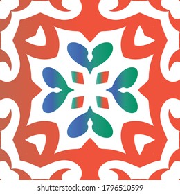 Antique talavera tiles patchwork. Original design. Vector seamless pattern watercolor. Red mexican ornamental  decor for bags, smartphone cases, T-shirts, linens or scrapbooking.