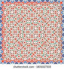 Baldosas de talavera antigua. Diseño original. Afiche de patrones sin fisuras del vector. Decoración ornamental mexicana roja para bolsas, estuches para smartphones, camisetas, ropa de cama o rayado.