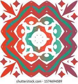 Antique talavera tiles patchwork. Stylish design. Vector seamless pattern elements. Red mexican ornamental  decor for bags, smartphone cases, T-shirts, linens or scrapbooking.