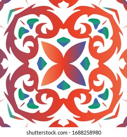 Baldosas de talavera antigua. Diseño elegante. Vector de patrón transparente arabesco. Decoración decorativa mexicana roja para bolsas, estuches para smartphones, pantalones en T, ropa de cama o rayado.