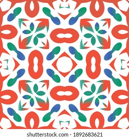 Antique talavera tiles patchwork. Stylish design. Vector seamless pattern trellis. Red mexican ornamental  decor for bags, smartphone cases, T-shirts, linens or scrapbooking.