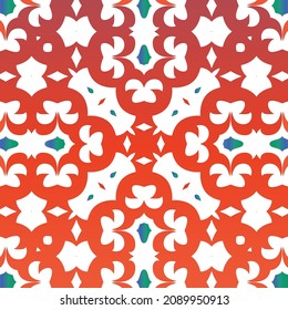 Antique talavera tiles patchwork. Stylish design. Vector seamless pattern elements. Red mexican ornamental  decor for bags, smartphone cases, T-shirts, linens or scrapbooking.