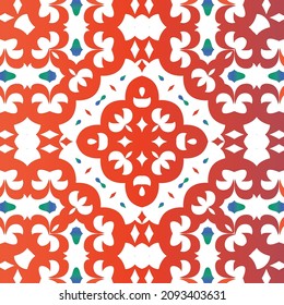 Baldosas de talavera antigua. Diseño elegante. Elementos de patrón sin fisuras vectoriales. Decoración ornamental mexicana roja para bolsas, estuches para smartphones, camisetas, ropa de cama o rayado.