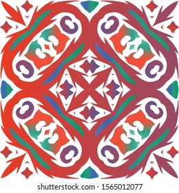 Antique talavera tiles patchwork. Universal design. Vector seamless pattern arabesque. Red mexican ornamental  decor for bags, smartphone cases, T-shirts, linens or scrapbooking.