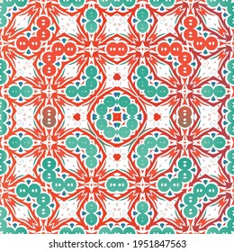 Baldosas de talavera antigua. Diseño universal. Patrón de vectores sin fisuras arabesco. Decoración ornamental mexicana roja para bolsas, estuches para smartphones, camisetas, ropa de cama o rayado.