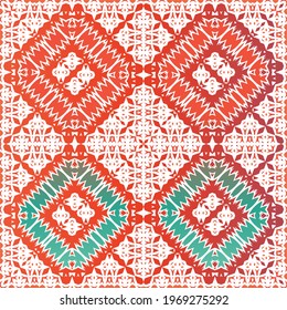 Antique talavera tiles patchwork. Universal design. Vector seamless pattern arabesque. Red mexican ornamental  decor for bags, smartphone cases, T-shirts, linens or scrapbooking.