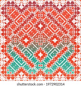 Antique talavera tiles patchwork. Universal design. Vector seamless pattern arabesque. Red mexican ornamental  decor for bags, smartphone cases, T-shirts, linens or scrapbooking.