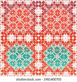 Antique talavera tiles patchwork. Universal design. Vector seamless pattern arabesque. Red mexican ornamental  decor for bags, smartphone cases, T-shirts, linens or scrapbooking.