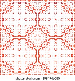 Antique talavera tiles patchwork. Universal design. Vector seamless pattern arabesque. Red mexican ornamental  decor for bags, smartphone cases, T-shirts, linens or scrapbooking.