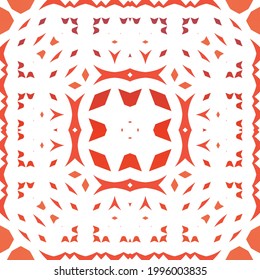 Antique talavera tiles patchwork. Universal design. Vector seamless pattern arabesque. Red mexican ornamental  decor for bags, smartphone cases, T-shirts, linens or scrapbooking.
