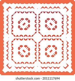 Antique talavera tiles patchwork. Universal design. Vector seamless pattern arabesque. Red mexican ornamental  decor for bags, smartphone cases, T-shirts, linens or scrapbooking.