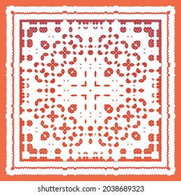 Antique talavera tiles patchwork. Universal design. Vector seamless pattern arabesque. Red mexican ornamental  decor for bags, smartphone cases, T-shirts, linens or scrapbooking.