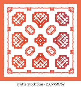 Antique talavera tiles patchwork. Universal design. Vector seamless pattern arabesque. Red mexican ornamental  decor for bags, smartphone cases, T-shirts, linens or scrapbooking.