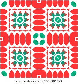 Antique talavera tiles patchwork. Vector seamless pattern texture. Hand drawn design. Red mexican ornamental  decor for bags, smartphone cases, T-shirts, linens or scrapbooking.