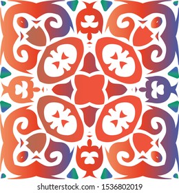 Antique talavera tiles patchwork. Vector seamless pattern flyer. Colored design. Red mexican ornamental  decor for bags, smartphone cases, T-shirts, linens or scrapbooking.