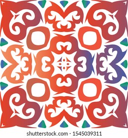 Antique talavera tiles patchwork. Vector seamless pattern concept. Stylish design. Red mexican ornamental  decor for bags, smartphone cases, T-shirts, linens or scrapbooking.