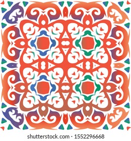 Antique talavera tiles patchwork. Vector seamless pattern trellis. Stylish design. Red mexican ornamental  decor for bags, smartphone cases, T-shirts, linens or scrapbooking.