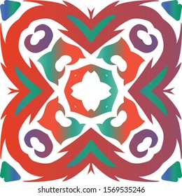 Antique talavera tiles patchwork. Vector seamless pattern trellis. Original design. Red mexican ornamental  decor for bags, smartphone cases, T-shirts, linens or scrapbooking.