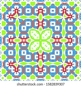 Antique talavera tiles patchwork. Vector seamless pattern template. Original design. Red mexican ornamental  decor for bags, smartphone cases, T-shirts, linens or scrapbooking.