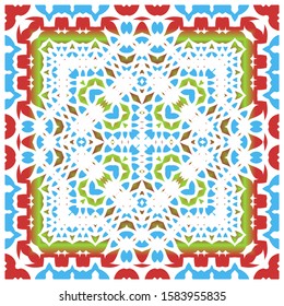 Antique talavera tiles patchwork. Vector seamless pattern trellis. Bathroom design. Red mexican ornamental  decor for bags, smartphone cases, T-shirts, linens or scrapbooking.