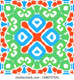 Antique talavera tiles patchwork. Vector seamless pattern template. Original design. Red mexican ornamental  decor for bags, smartphone cases, T-shirts, linens or scrapbooking.