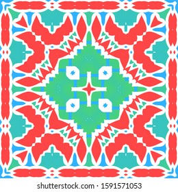 Antique talavera tiles patchwork. Vector seamless pattern template. Original design. Red mexican ornamental  decor for bags, smartphone cases, T-shirts, linens or scrapbooking.