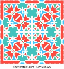 Antique talavera tiles patchwork. Vector seamless pattern template. Original design.  