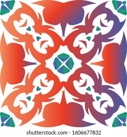Antique talavera tiles patchwork. Vector seamless pattern watercolor. Graphic design. Red mexican ornamental  decor for bags, smartphone cases, T-shirts, linens or scrapbooking.