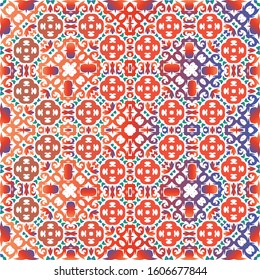 Antique talavera tiles patchwork. Vector seamless pattern elements. Creative design. Red mexican ornamental  decor for bags, smartphone cases, T-shirts, linens or scrapbooking.
