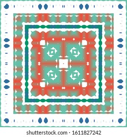 Antique talavera tiles patchwork. Vector seamless pattern texture. Hand drawn design. Red mexican ornamental  decor for bags, smartphone cases, T-shirts, linens or scrapbooking.
