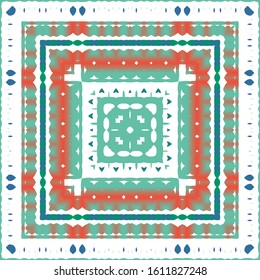 Antique talavera tiles patchwork. Vector seamless pattern texture. Hand drawn design. Red mexican ornamental  decor for bags, smartphone cases, T-shirts, linens or scrapbooking.