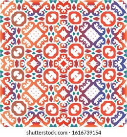 Antique talavera tiles patchwork. Vector seamless pattern texture. Graphic design. Red mexican ornamental  decor for bags, smartphone cases, T-shirts, linens or scrapbooking.