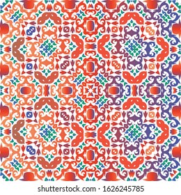 Antique talavera tiles patchwork. Vector seamless pattern frame. Kitchen design. Red mexican ornamental  decor for bags, smartphone cases, T-shirts, linens or scrapbooking.
